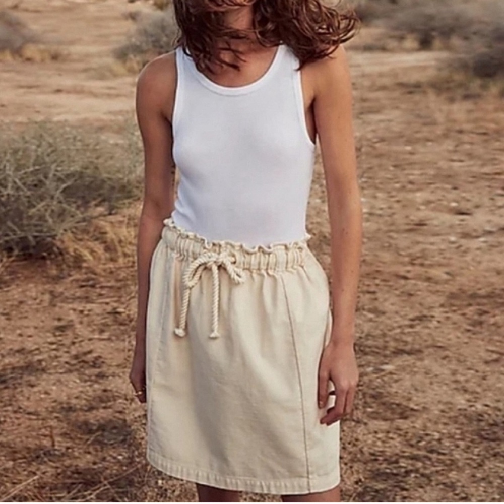 J. Crew Ivory Pull On Rope Tie Drawstring Waist Mini Skirt Nautical Cotton S